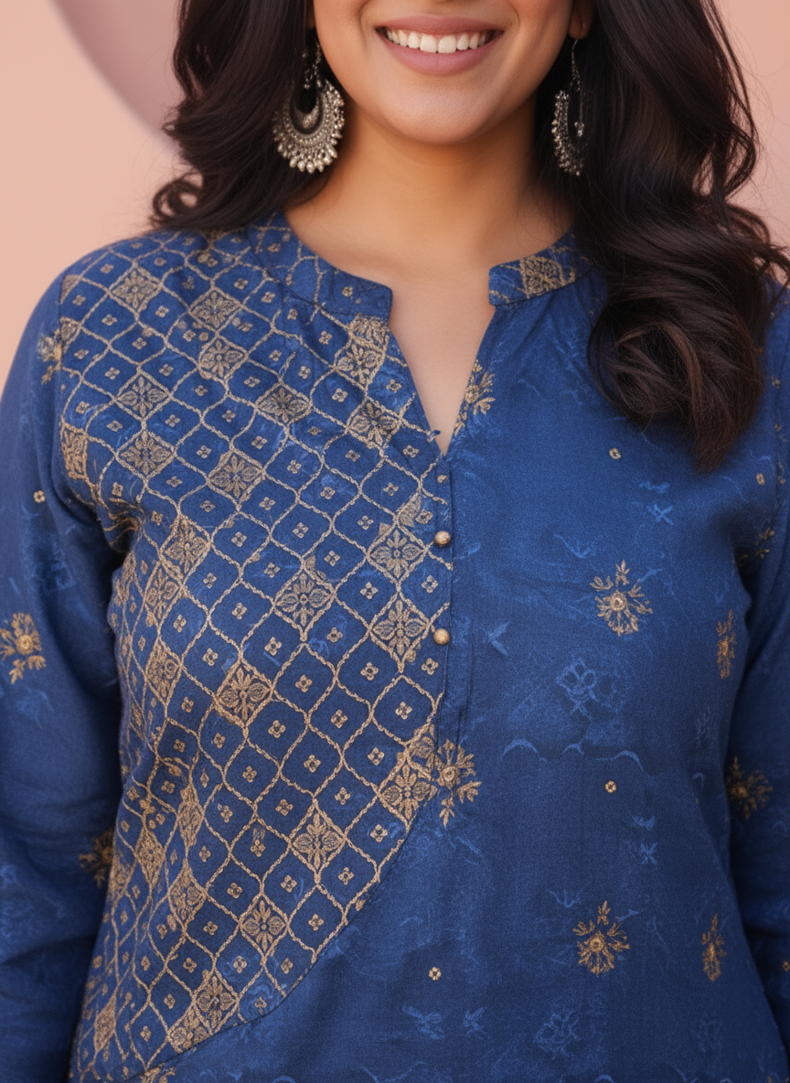Viscose Floral Straight Blue Kurta
