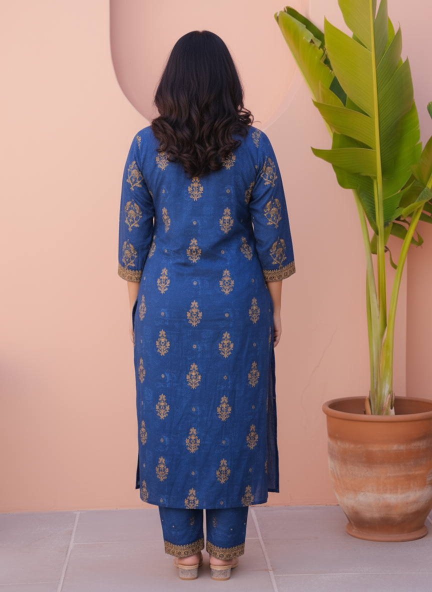 Viscose Floral Straight Blue Kurta