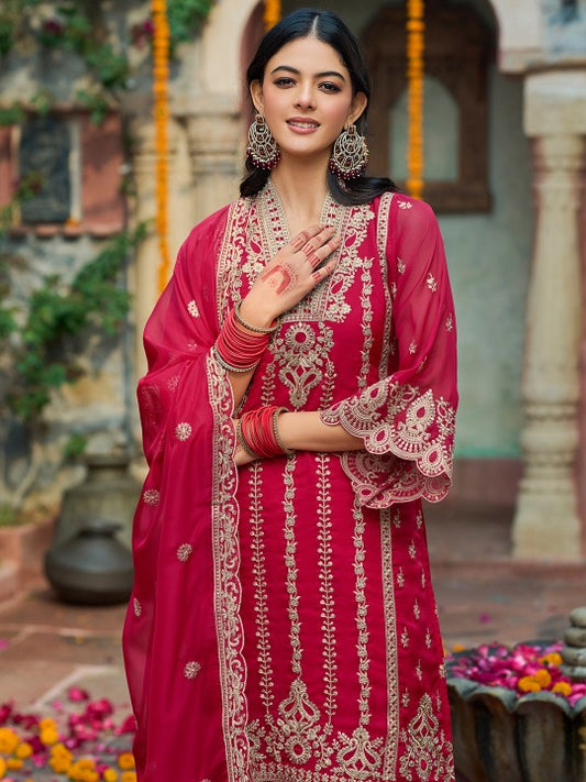 Indo Era Ethnic Motifs  Embroidered V-Neck Zari Organza Kurta