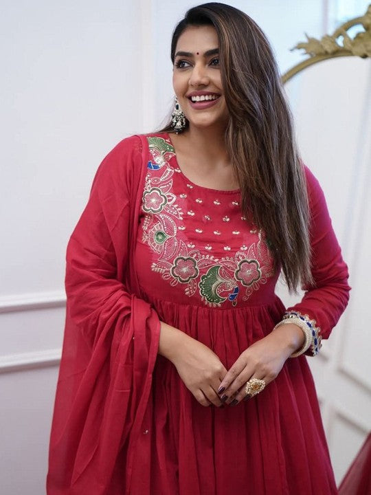 Floral Yoke Design Chinnon Anarkali Kurta