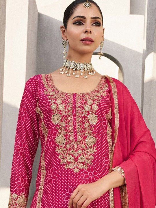 AUTUMN LANE Floral Printed Sequinned Pure Cotton Straight Kurta With Palazzos & Dupatta