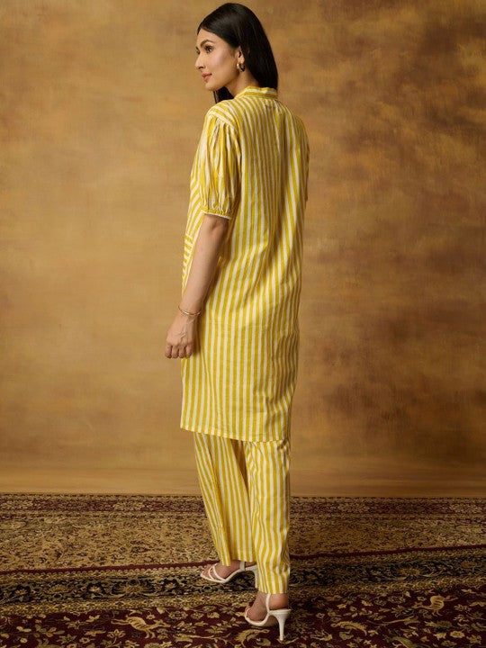 The Quince Life Lemon Stripe Shirt With Trousers Co-Ords Set