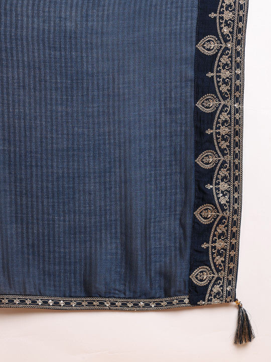 House of Pataudi Embroidered Straight Kurta Palazzos With Dupatta Set