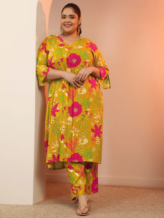 Women Mustard Floral Co-ord (Set of 2)