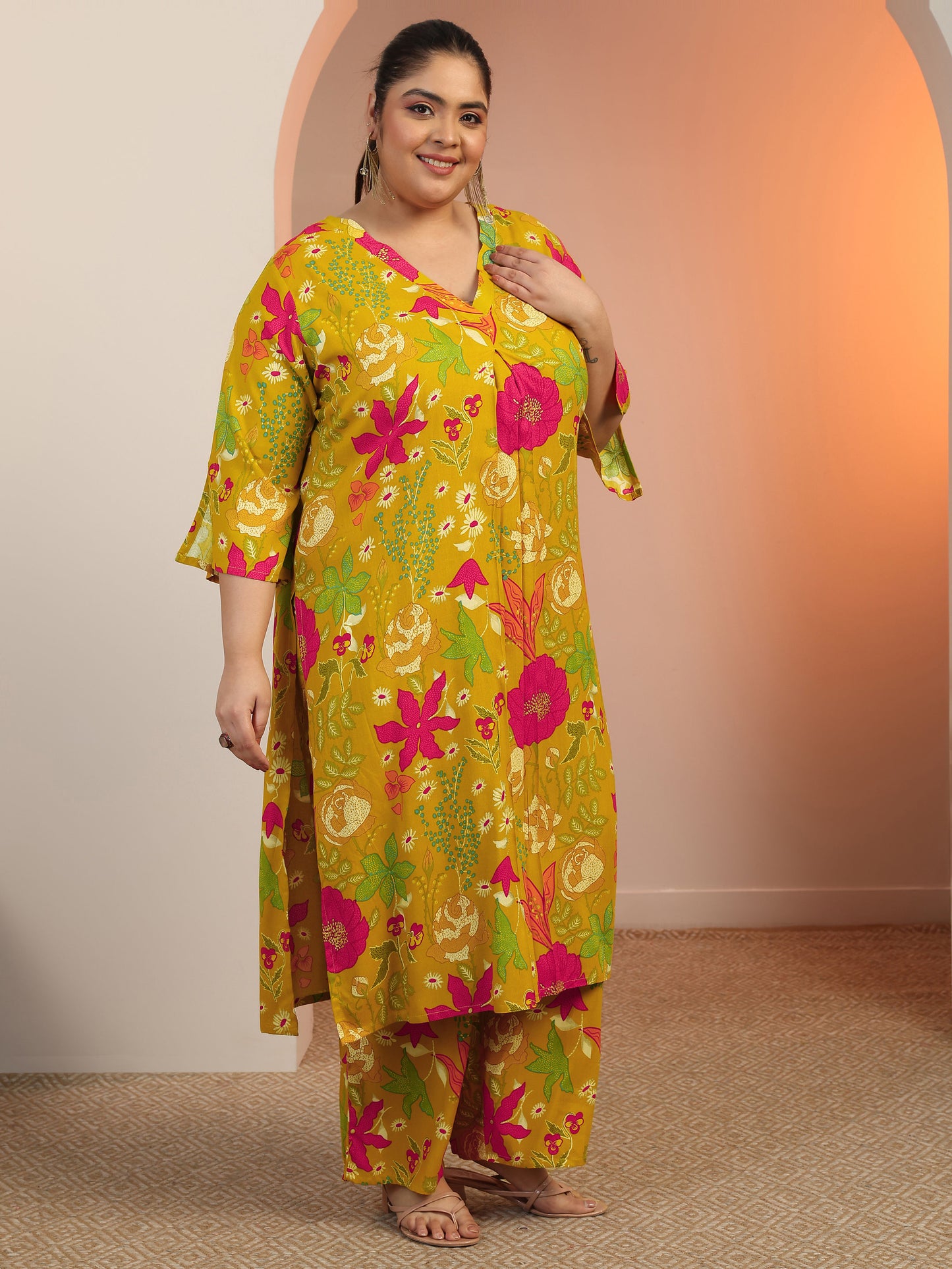Women Mustard Floral Co-ord (Set of 2)