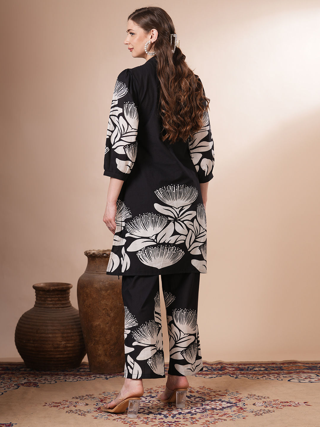 Women Black Floral Co-ord (Set of 2)