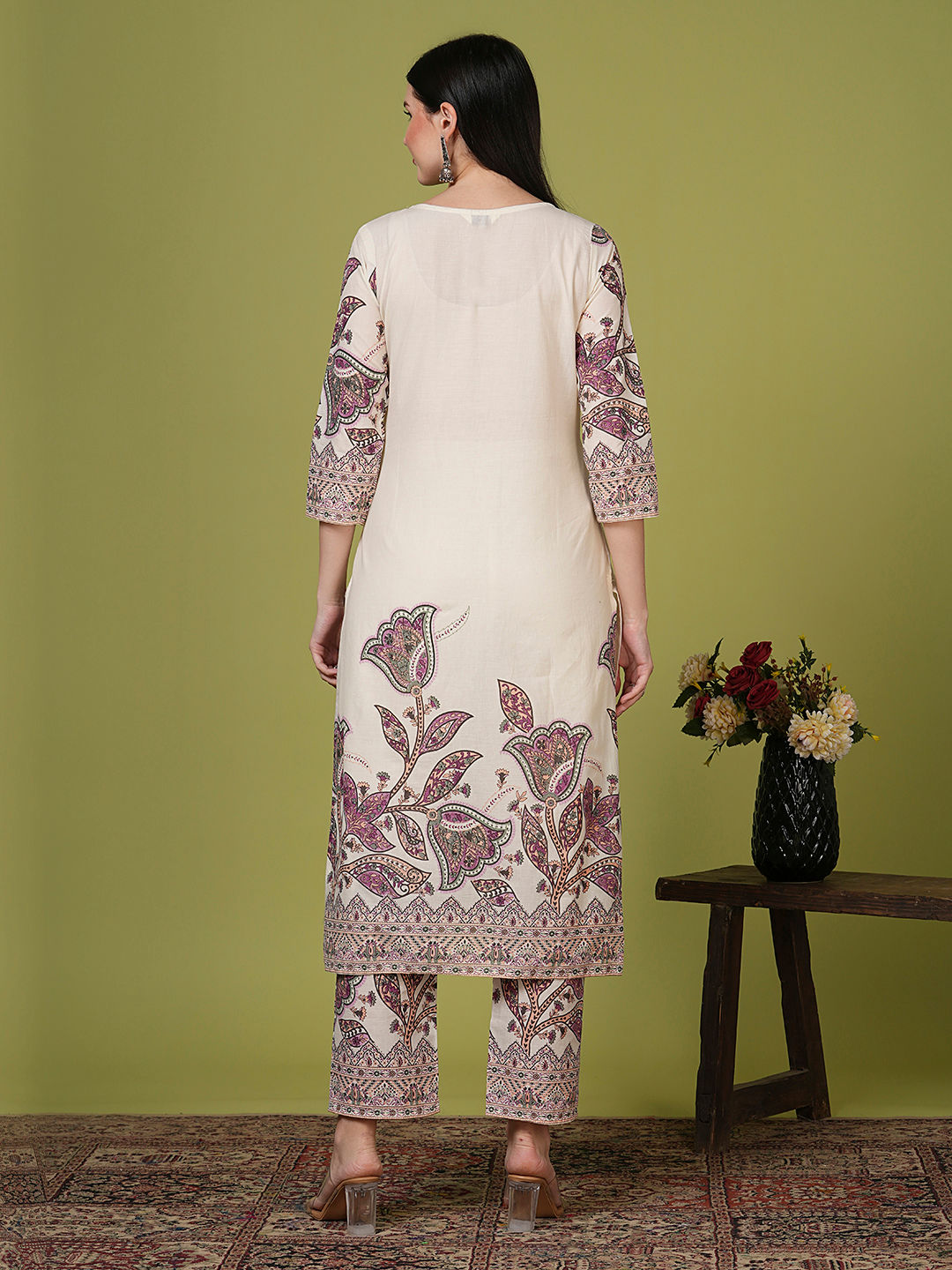 Women Off White Floral Co-ord (Set of 2)