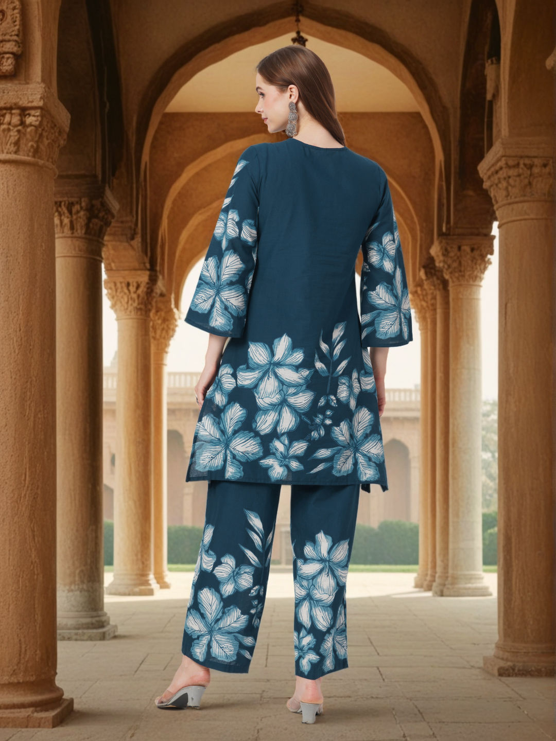 Women Teal Floral Co-ord (Set of 2)