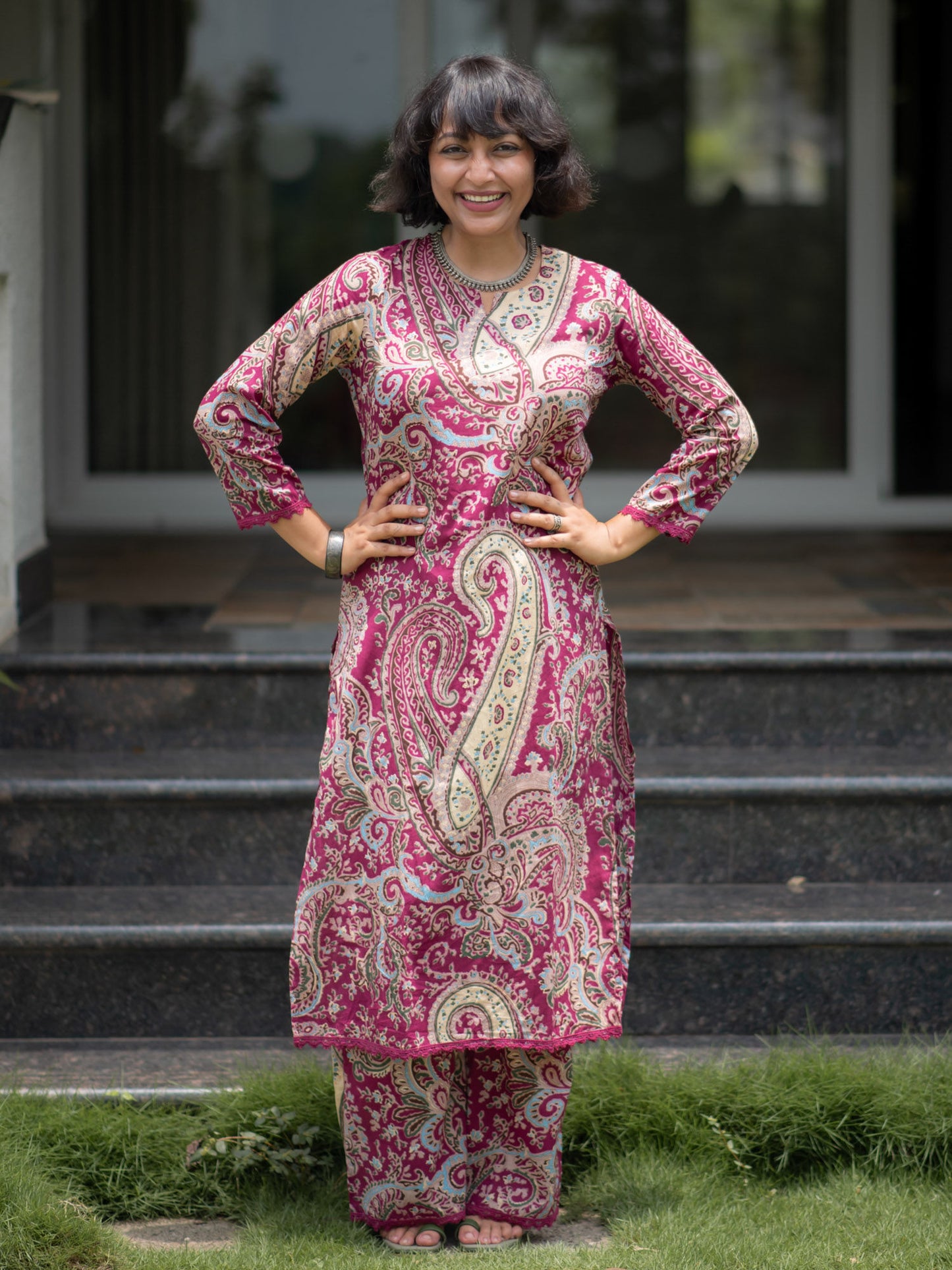 Women Purple Paisley Co-ord (Set of 2)