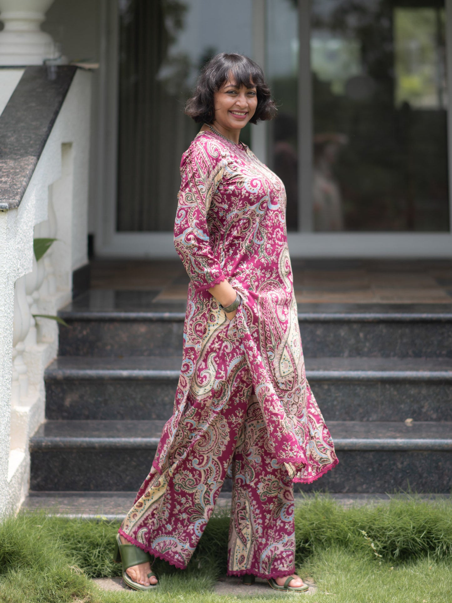 Women Purple Paisley Co-ord (Set of 2)