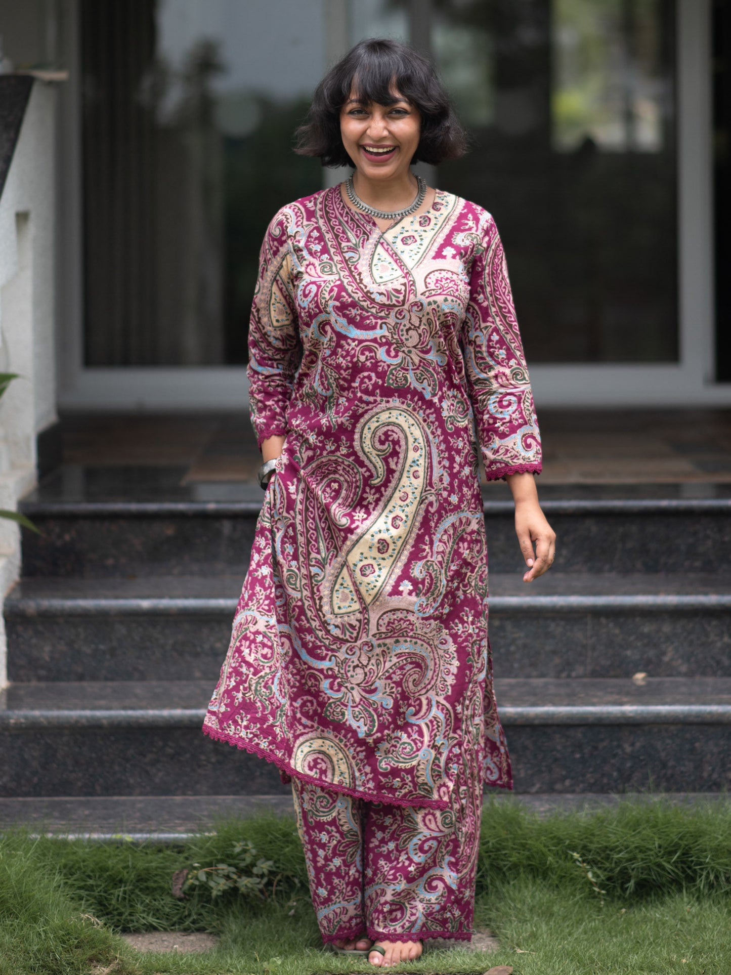 Women Purple Paisley Co-ord (Set of 2)