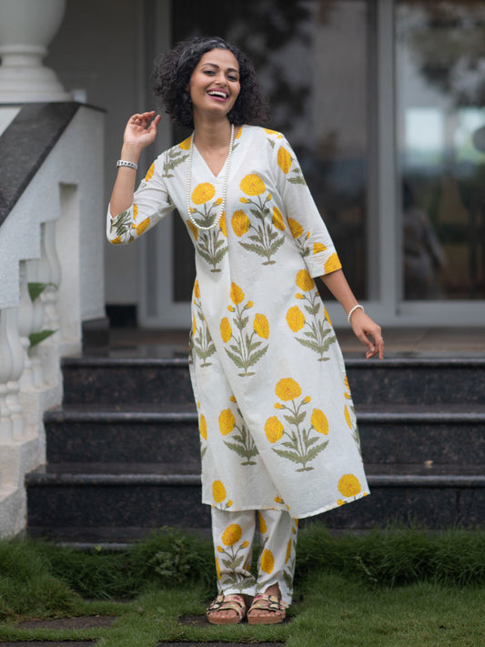 Women Yellow Floral Co-ord (Set of 2)