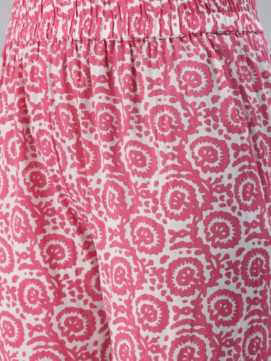 Divena Women Pink Floral Embroidered Regular Gotta Patti Pure Cotton Kurta with Sharara & With Dupatta