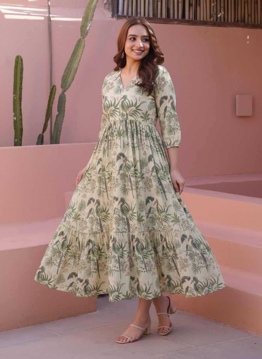 Soft Cotton Patchwork A-line Blue Dress