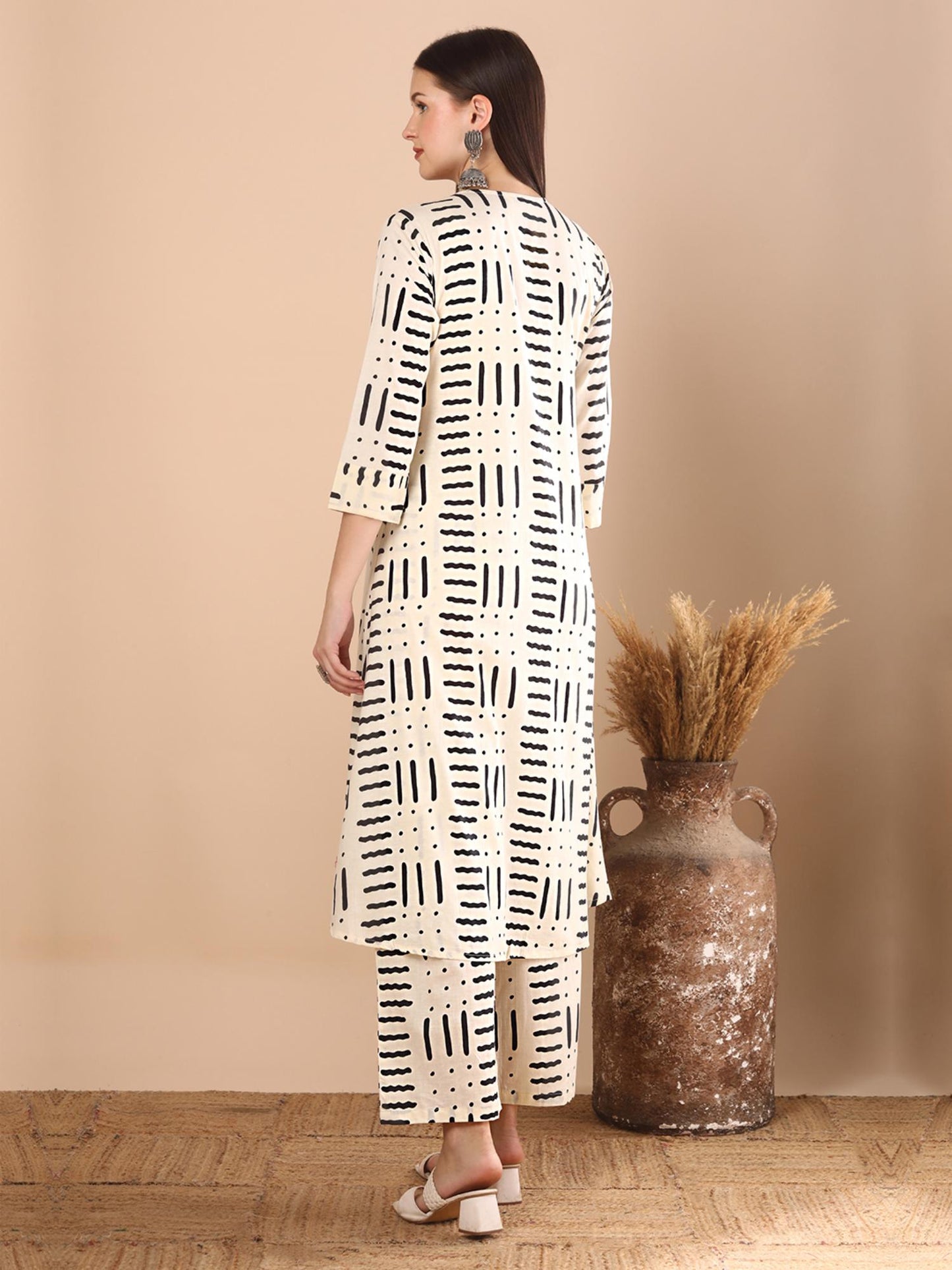 Abstract Geometric Printed A-Line Panelled Co-Ord - White (Set of 2)