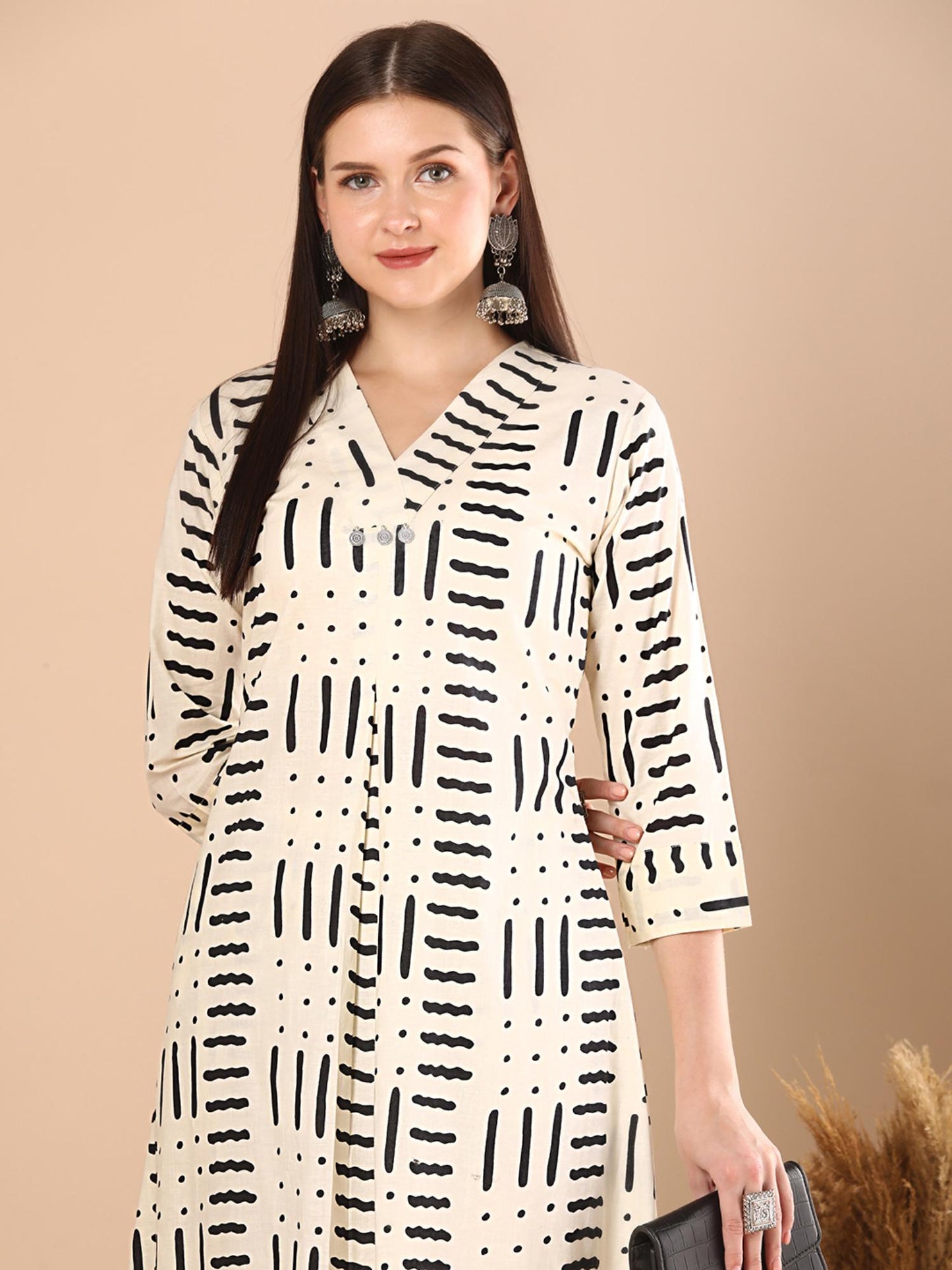 Abstract Geometric Printed A-Line Panelled Co-Ord - White (Set of 2)