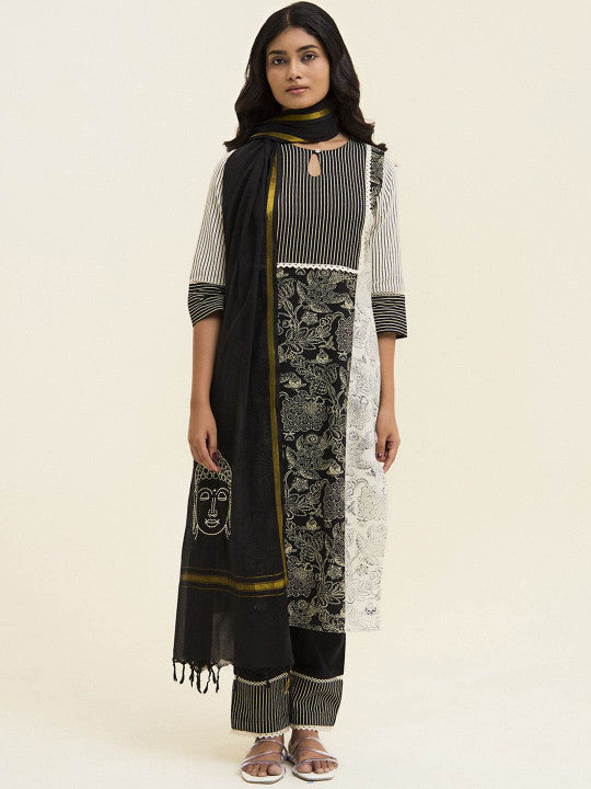 Jaipur Kurti Printed Buddha Embroidered Kurta Set