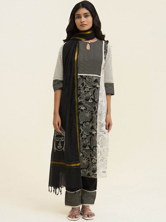Jaipur Kurti Printed Buddha Embroidered Kurta Set