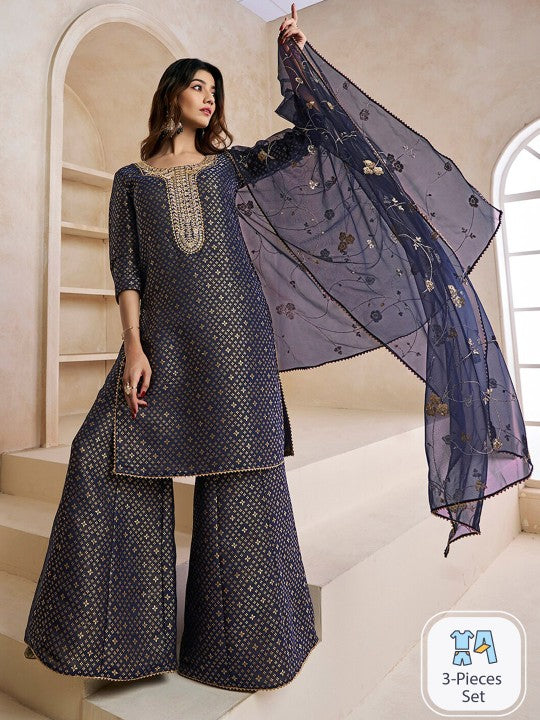 Inddus Floral Woven Design Zari Kurta