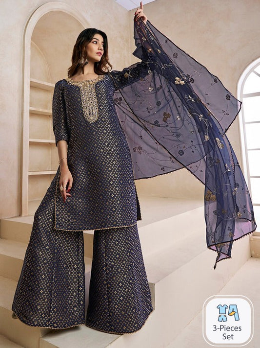 Inddus Floral Woven Design Zari Kurta