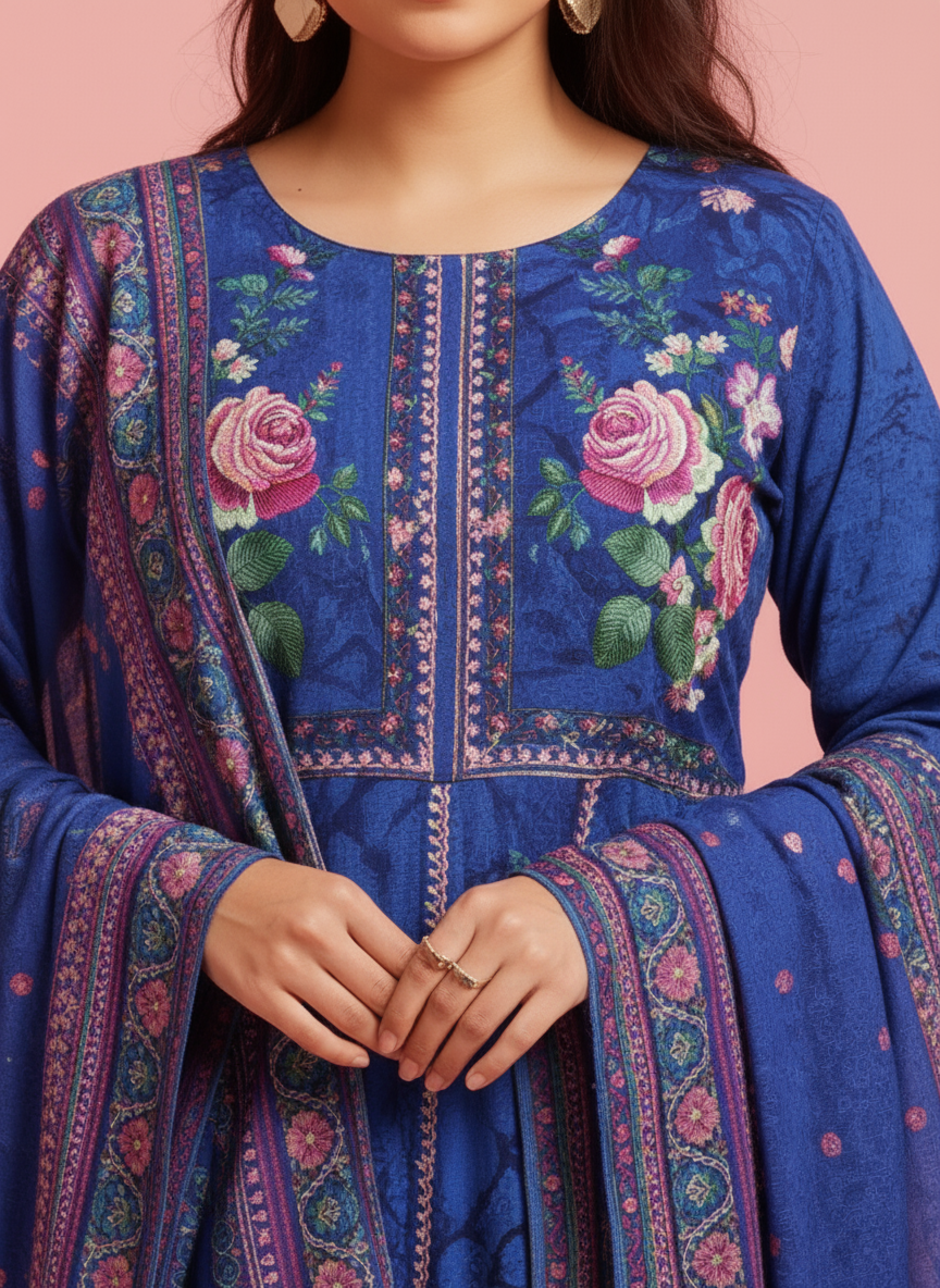 Embroidered Roman silk Flared Kurta