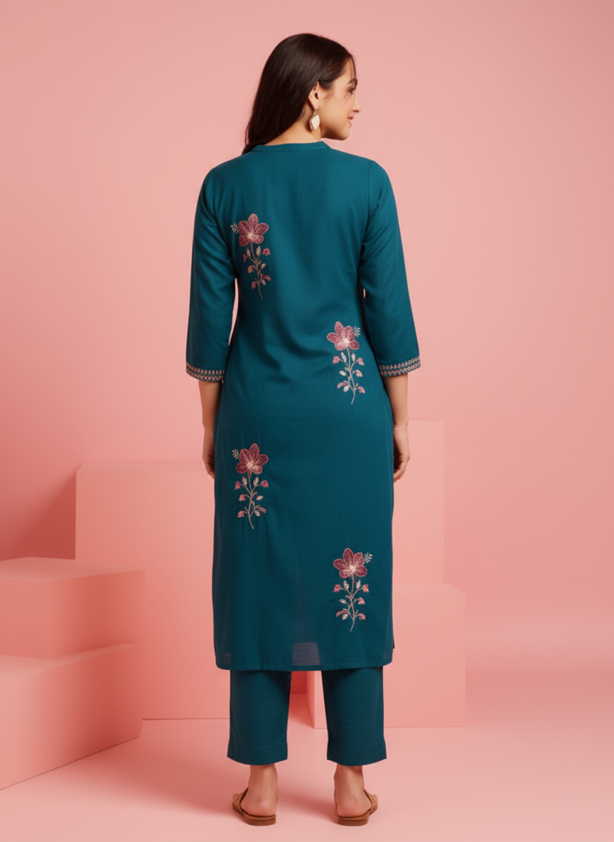 Embroidered Cotton SIlk A-line Kurta