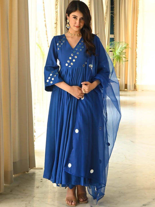 Urbanstree Ethnic Motifs Embroidered Anarkali Mirror Work Kurta