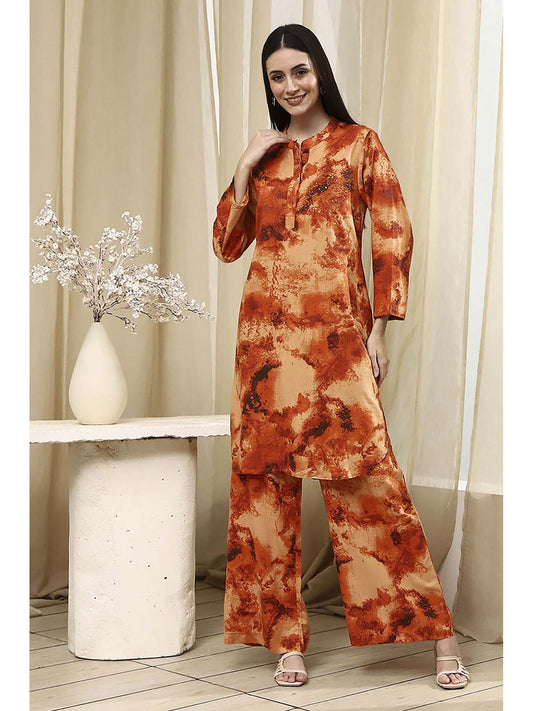 Women Orange Printed Co-ord Set