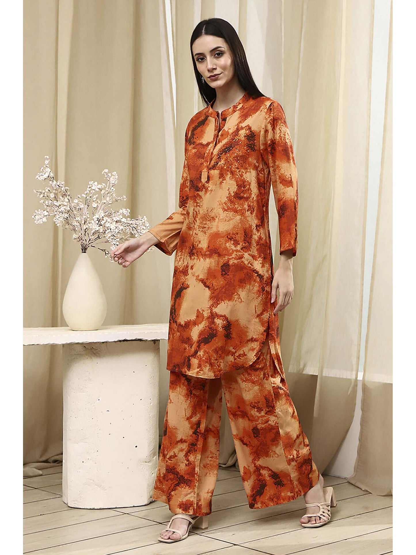 Women Orange Printed Co-ord Set