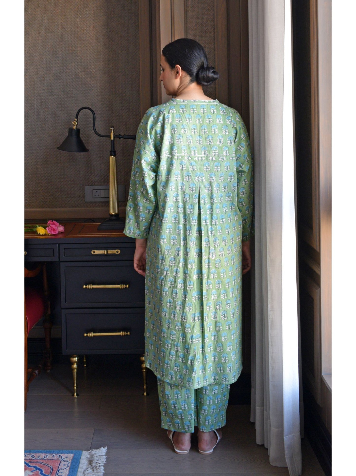 Green Hand Block Printed Anti Fit Co-Ord (Set of 2)