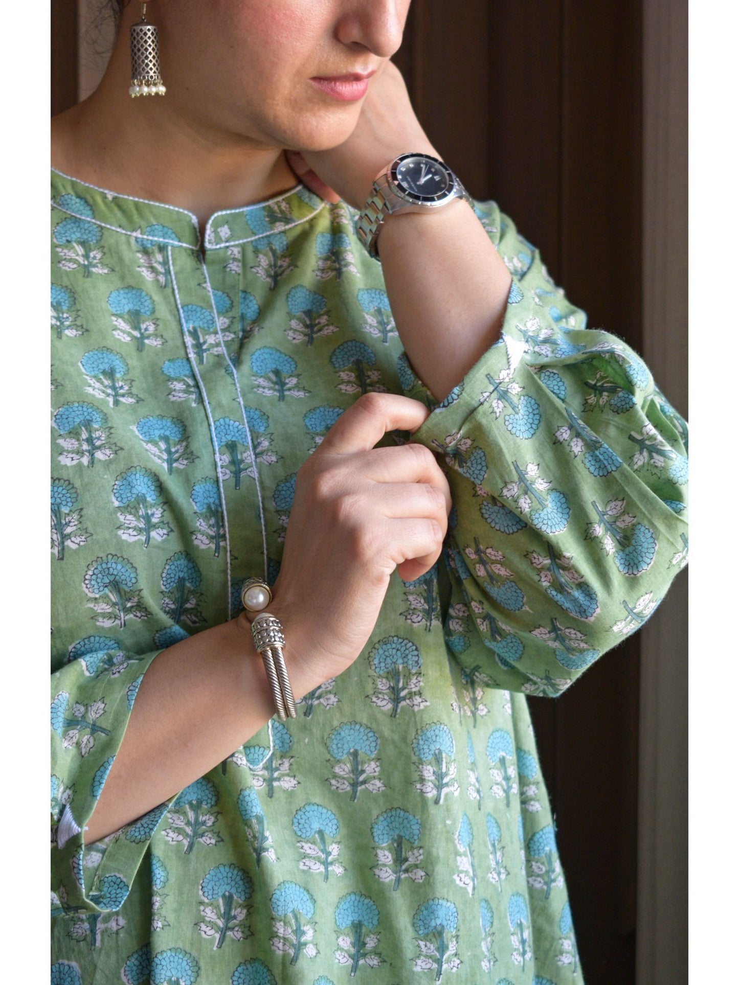 Green Hand Block Printed Anti Fit Co-Ord (Set of 2)