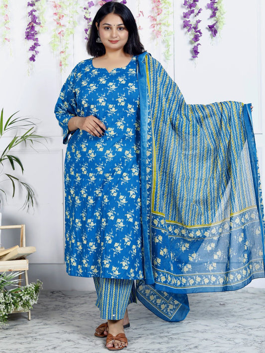 Swasti Women Floral Printed Regular Sequinned Pure Cotton Kurta with Trousers & With Dupatta