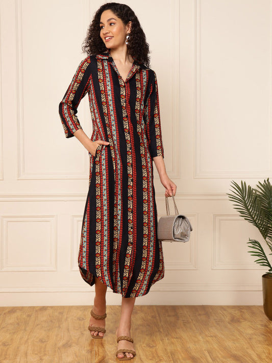 Vibes by Deebaco  Ethnic Motifs Print A-Line Midi Dress