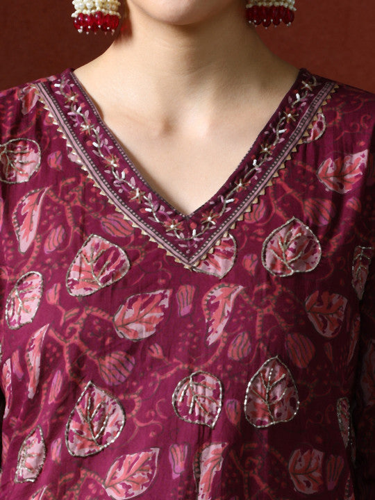Jaipur Kurti Ethnic Printed Cotton Red Kurta Set With Dupatta