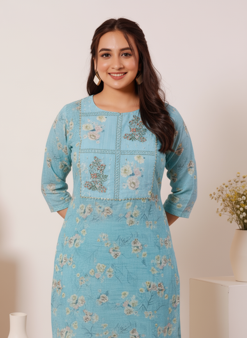 Embroidered Cotton SIlk A-line Kurta