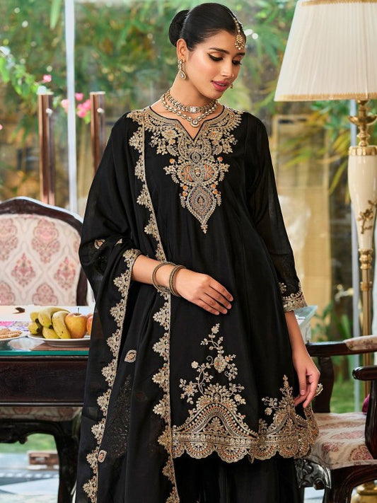 Indo Era Floral Embroidered Sequinned Chinon A-Line Kurta