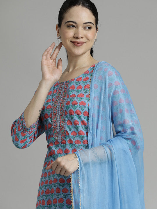Jaipur Kurti Floral Printed Pure Cotton Suit Set