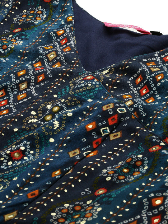 Ethnovog Blue Printed Made To Measure Maxi Dress