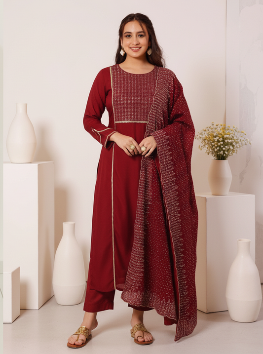 Embroidered Cotton SIlk A-line Kurta