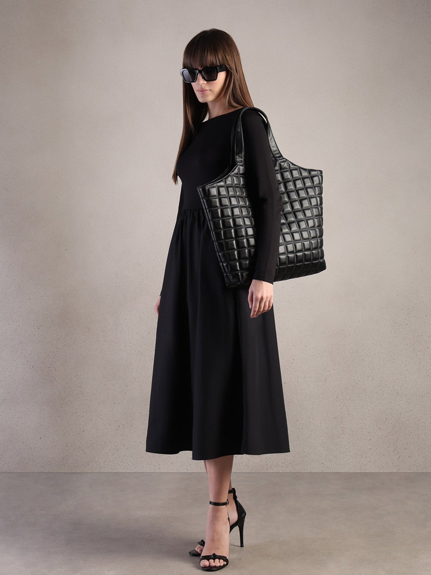 Black Boat Neck Midi Dress