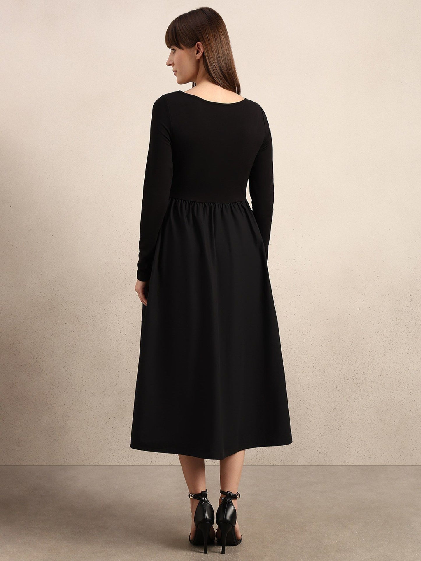Black Boat Neck Midi Dress