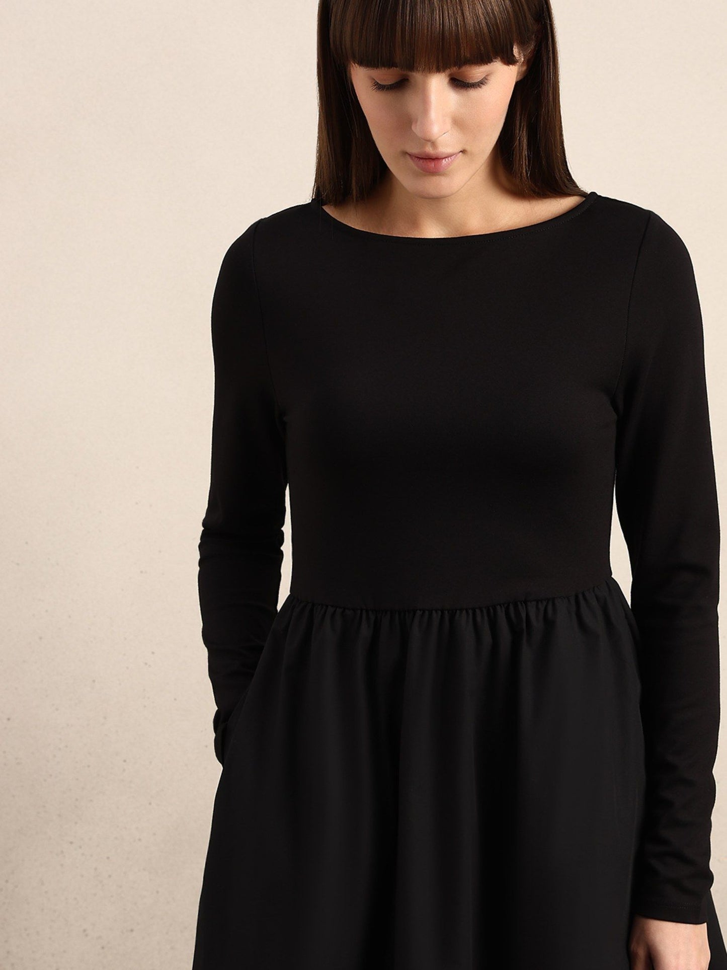 Black Boat Neck Midi Dress