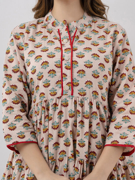BAESD Ethnic Motifs Printed A-Line Midi Ethnic Dress