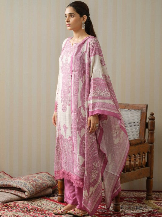 House of Pataudi Ethnic Motifs Printed Straight Kurta With Trouser & Dupatta Set