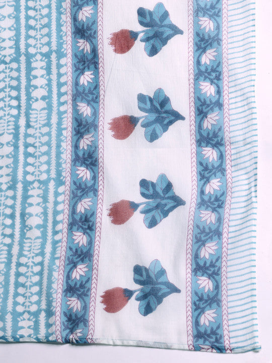 Indo Era Floral Printed Beads and Stones Pure Cotton Kurta with Trousers & With Dupatta