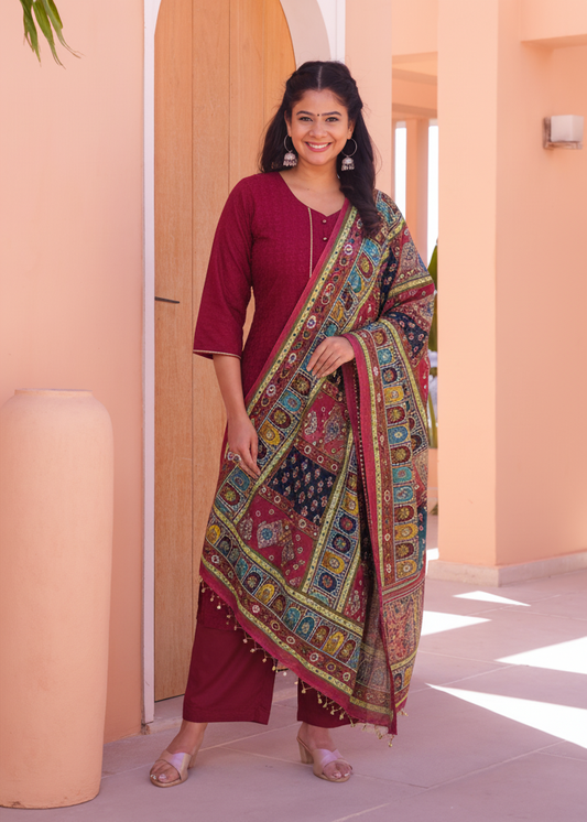 Embroidered Cotton SIlk A-line Kurta