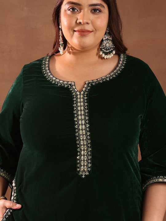 EXTRA LOVE BY LIBAS Plus Size Floral Yoke Design Velvet Kurta