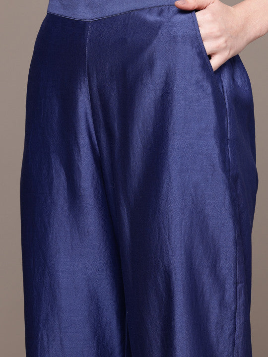 Floral Printed Thread Work Kurta with Trousers & With Dupatta