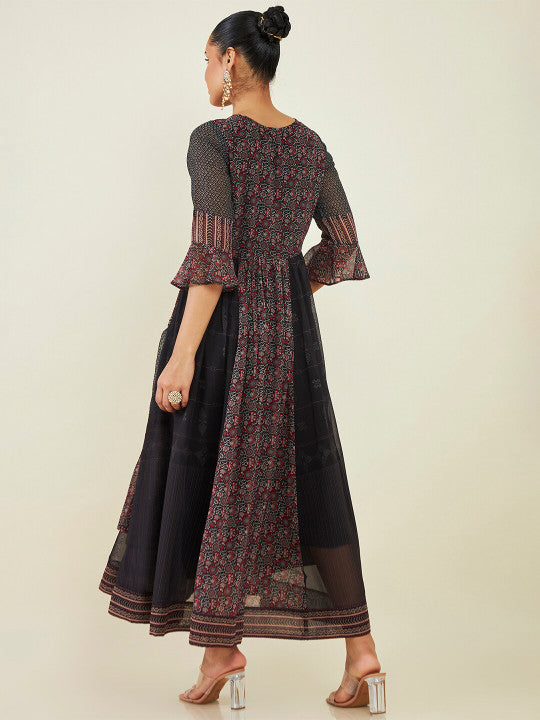 Neck Ethnic Motifs Printed Georgette Fit And Flare Ethnic Dress