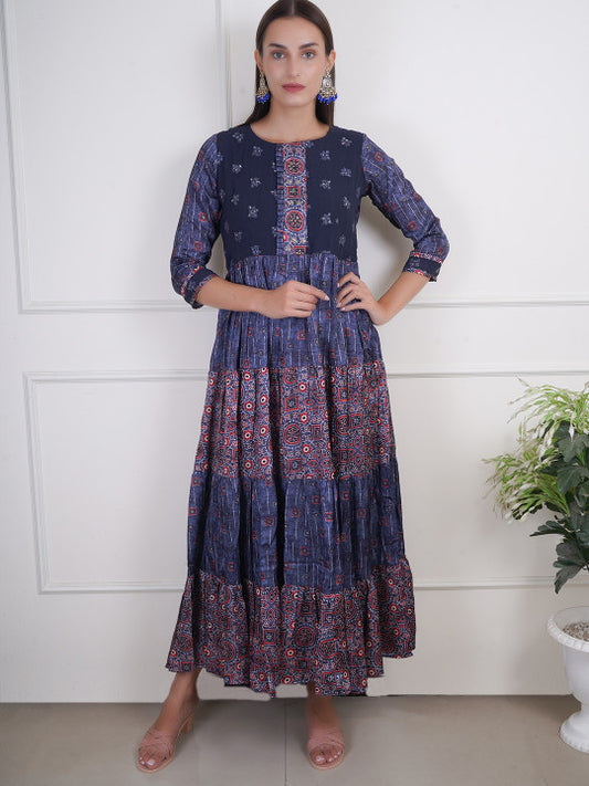 Adwitiya Women Floral Printed Georgette Fit & Flare Maxi Ethnic Dress